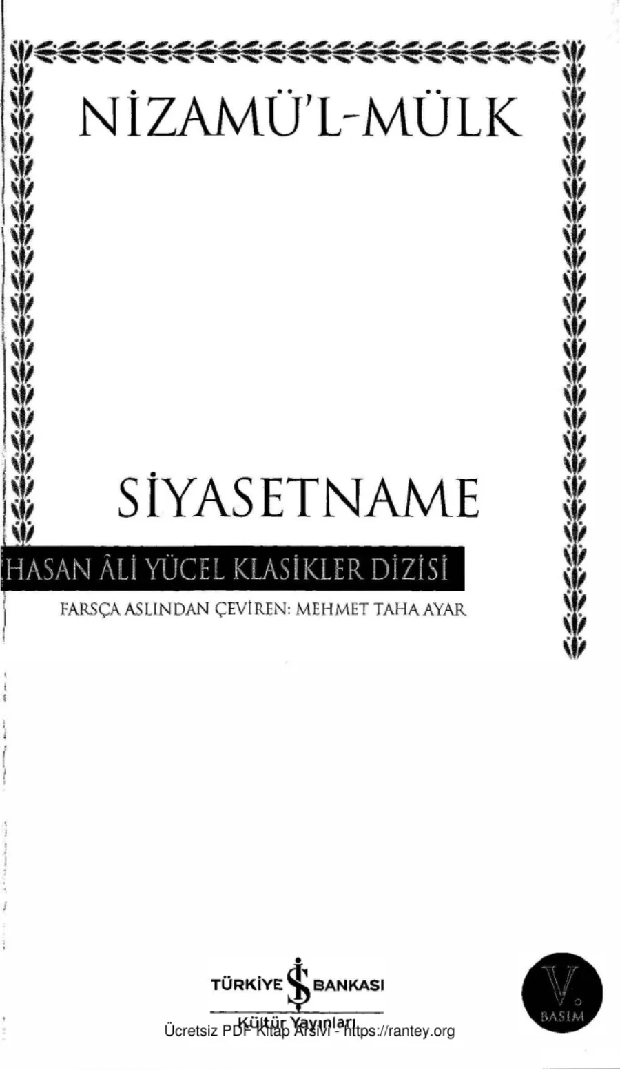 Nizamüll Mülk Siyasetname İş Bankası Yayınları yeni taramaya kadar idare edilir kapak görseli
