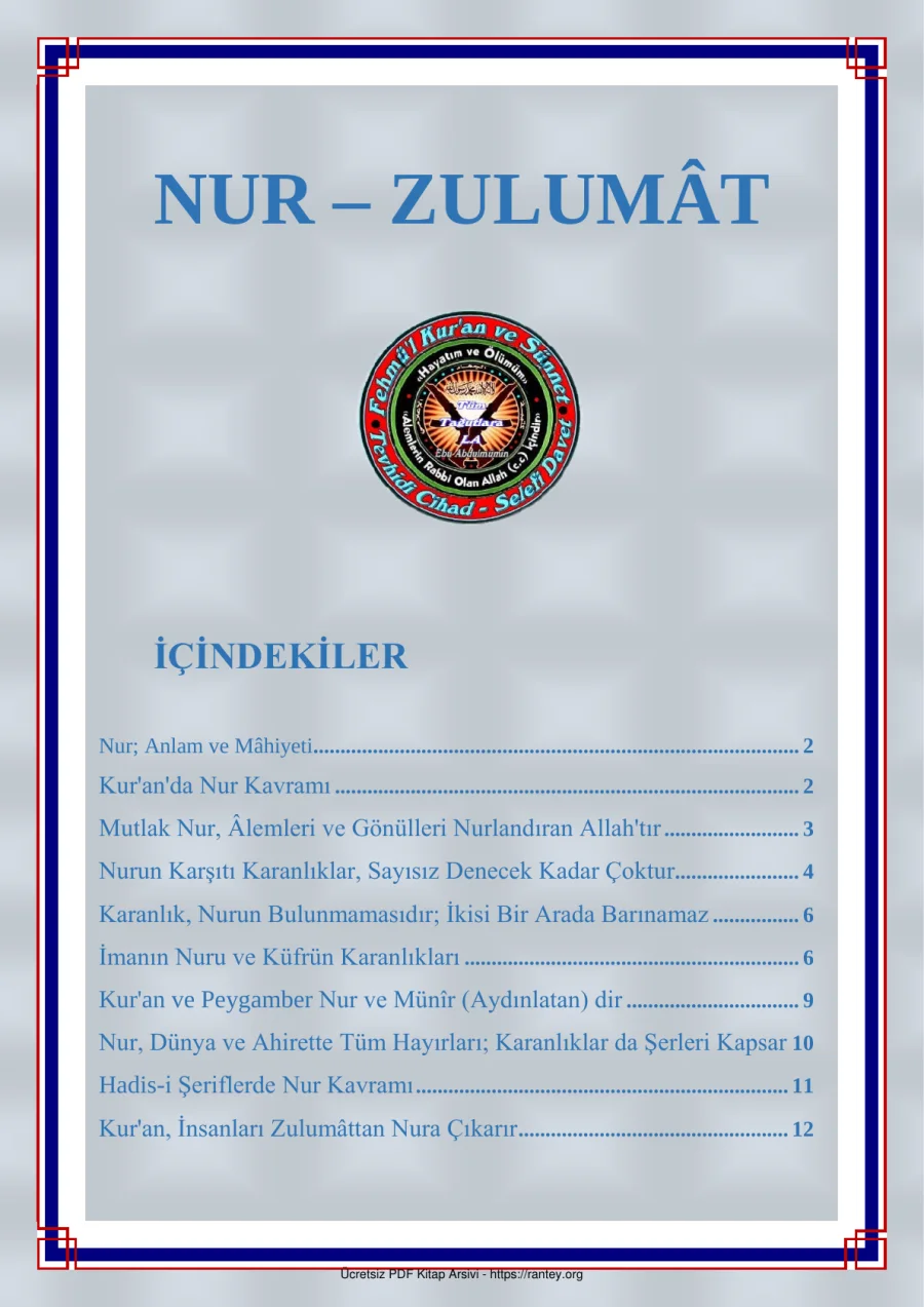 NUR ZULUMT KAVRAMI Ebu Abdulmumin Tekin Mıhçı kapak görseli