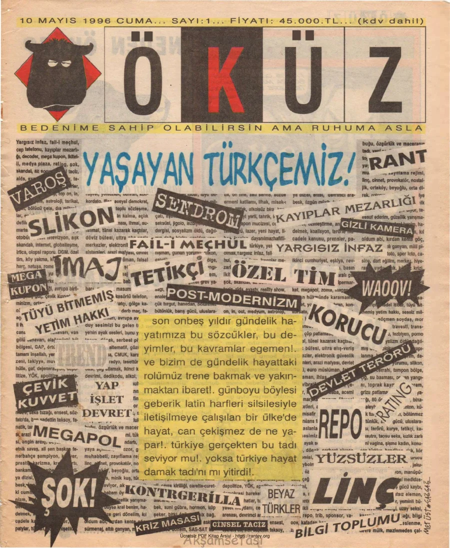 Öküz Sayı 01 10 Mayıs 1996 kapak görseli