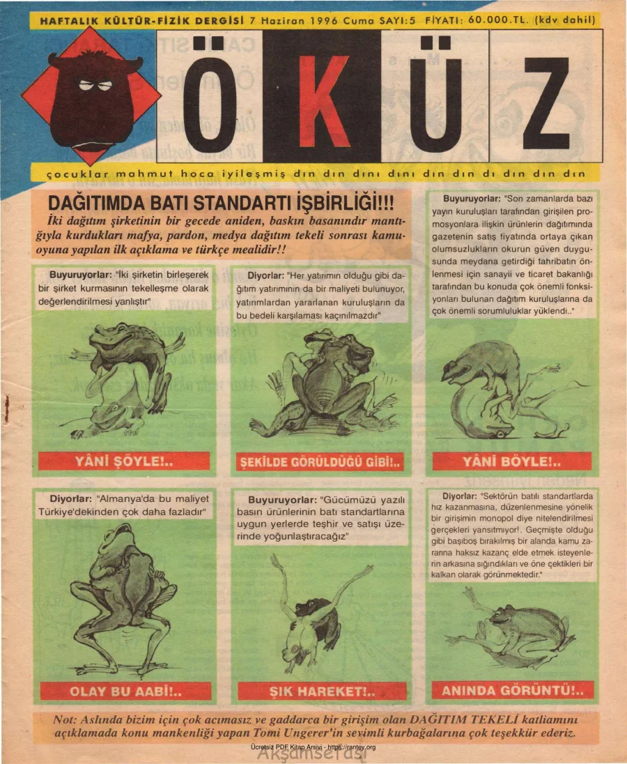 Öküz Sayı 05 07 Haziran 1996 kapak görseli