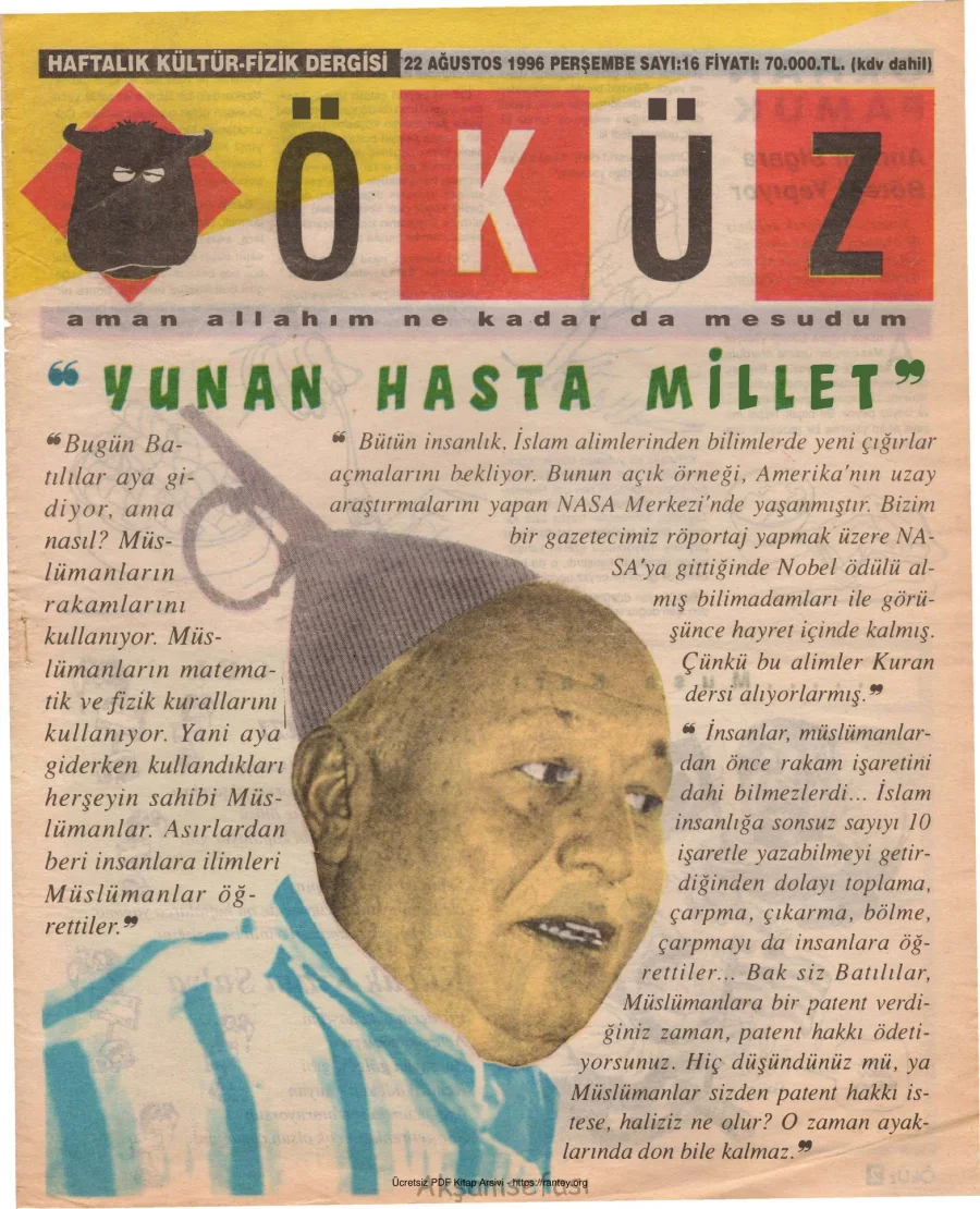 Öküz Sayı 16 22 Ağustos 1996 kapak görseli