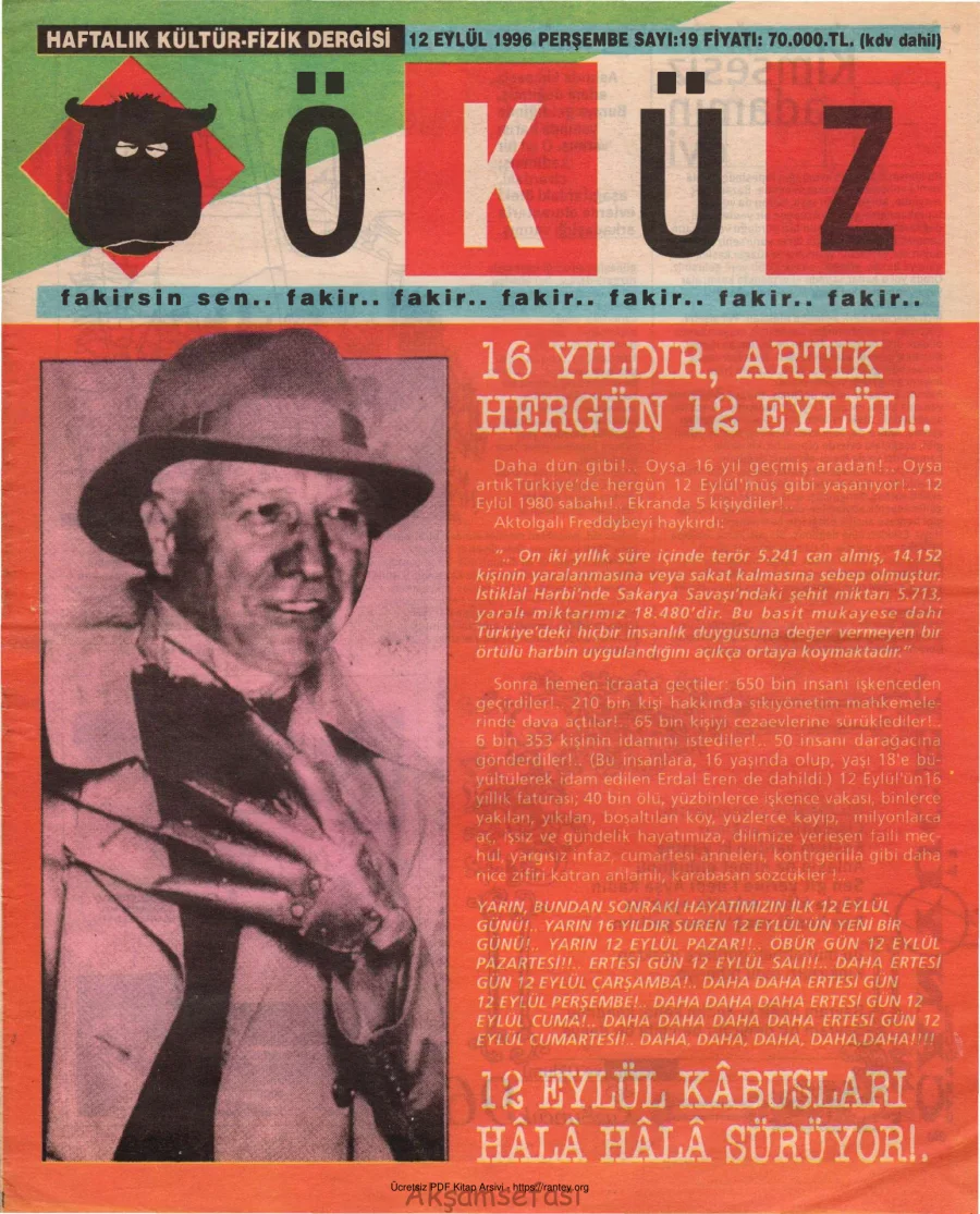 Öküz Sayı 19 12 Eylül 1996 kapak görseli