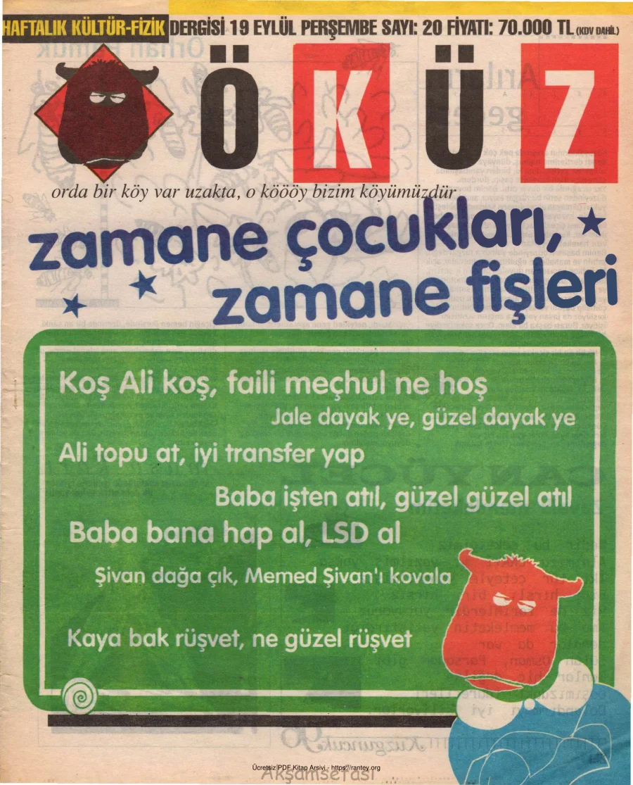 Öküz Sayı 20 19 Eylül 1996 kapak görseli