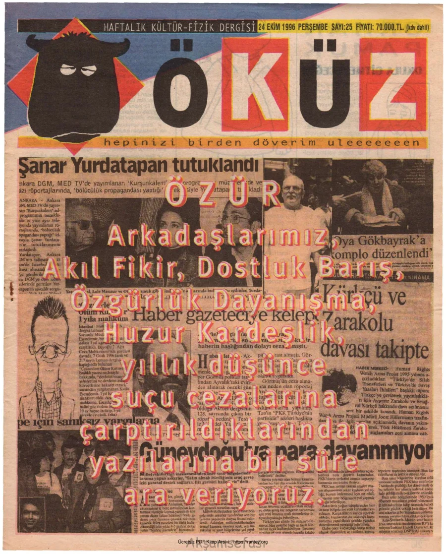 Öküz Sayı 25 24 Ekim 1996 kapak görseli