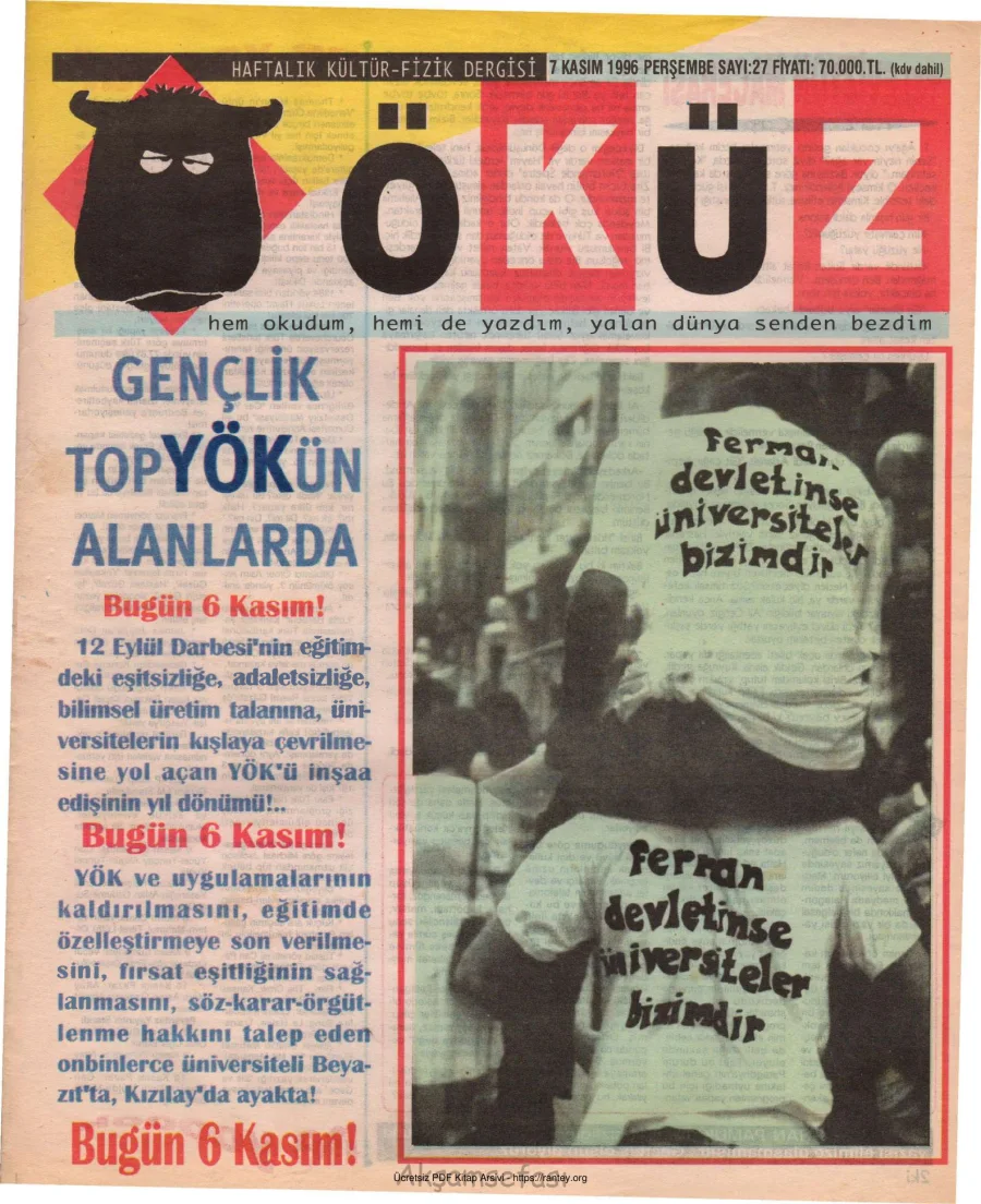 Öküz Sayı 27 07 Kasım 1996 kapak görseli