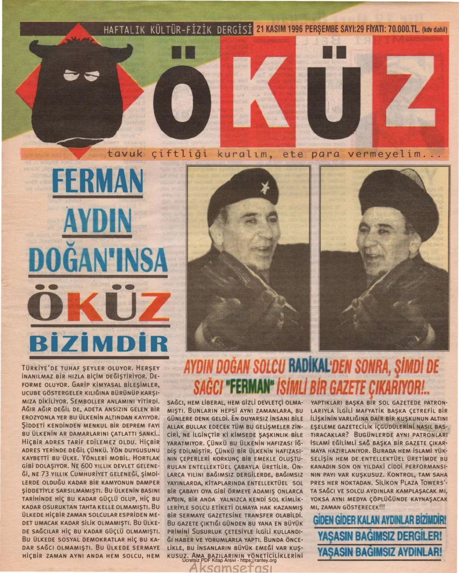 Öküz Sayı 29 21 Kasım 1996 kapak görseli