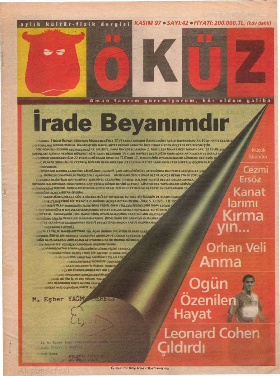 Öküz Sayı 42 Kasım 1997 kapak görseli