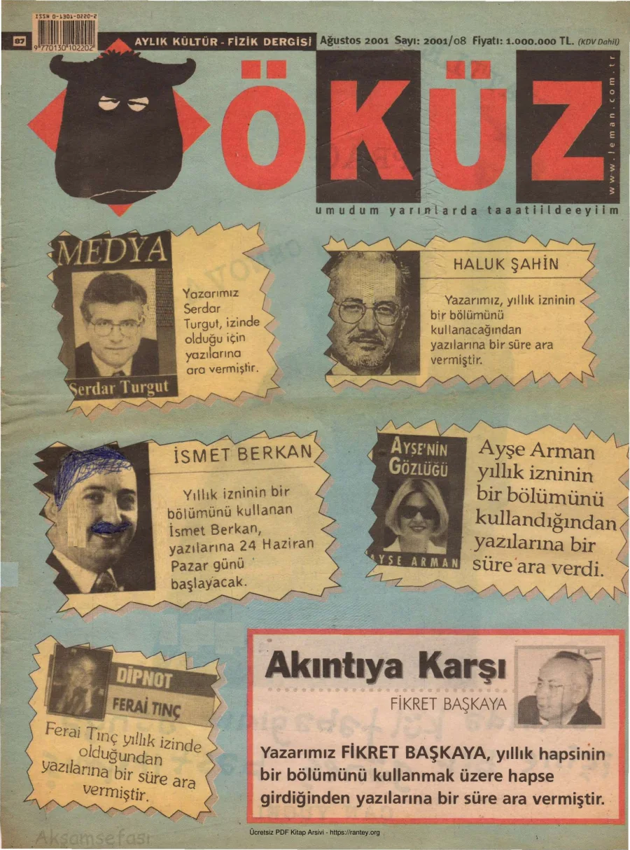 Öküz Sayı 87 Ağustos 2001 kapak görseli