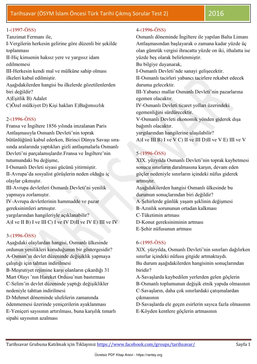 Osmanlı İmparatorluğu Test 4 ÖSYM Çıkmış Sorular kapak görseli