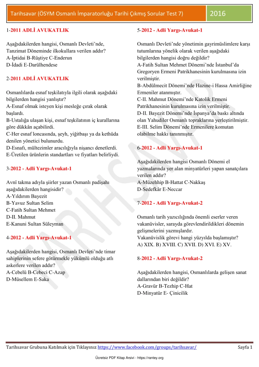 Osmanlı İmparatorluğu Test 7 ÖSYM Çıkmış Sorular kapak görseli