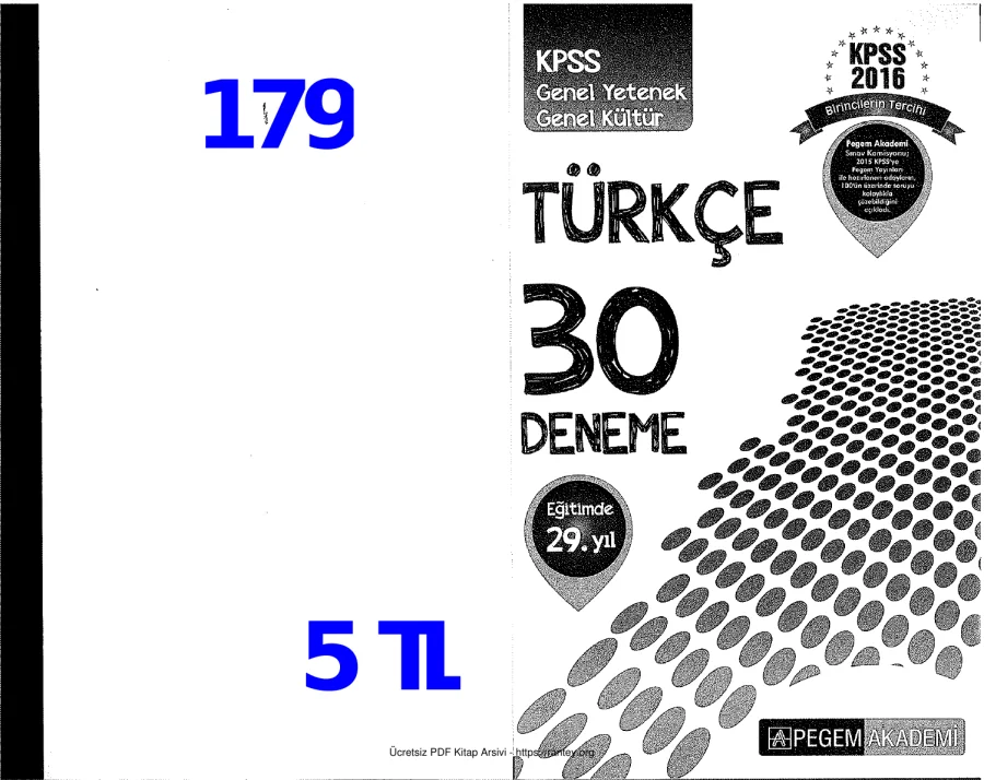 PEGEM TÜRKÇE 30 DENEME 2016 kapak görseli