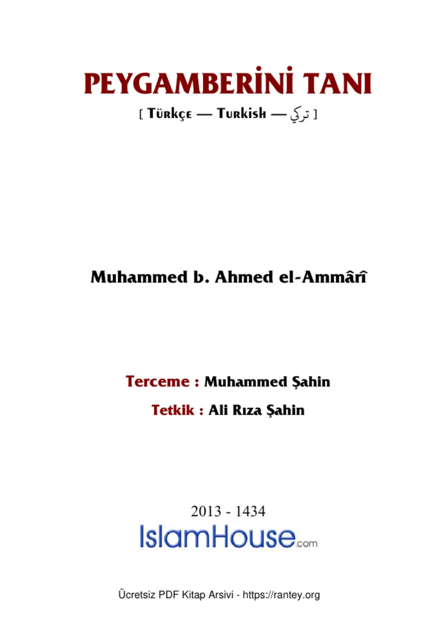 PEYGAMBERİNİ TANI Ebu Abdulmumin Tekin Mıhçı kapak görseli