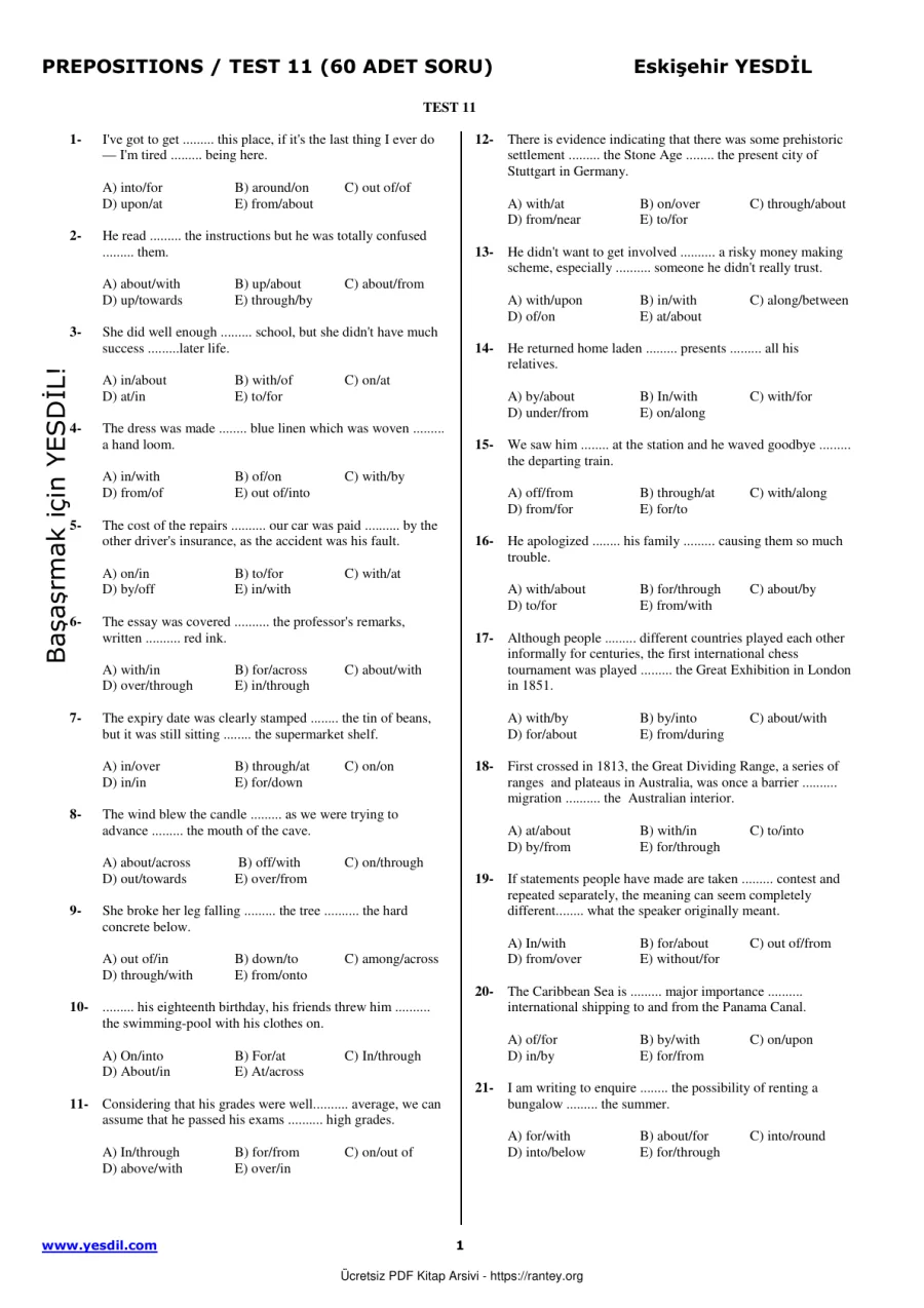 Prepositions TEST11 kapak görseli