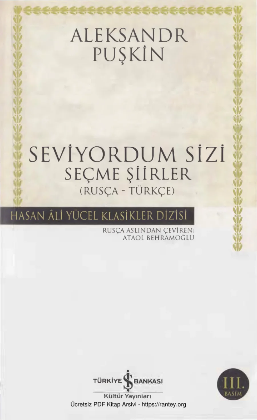 Puşkin Seviyorum Sizi Seçme Şiirler İş Bankası kapak görseli