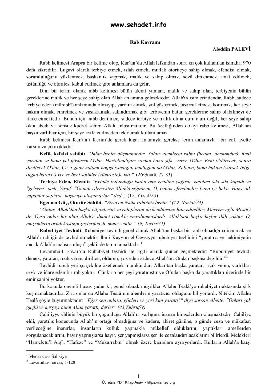 RAB KAVRAMI ALEDDİN PALEVİ KAVRAMI Ebu Abdulmumin Tekin Mıhçı kapak görseli