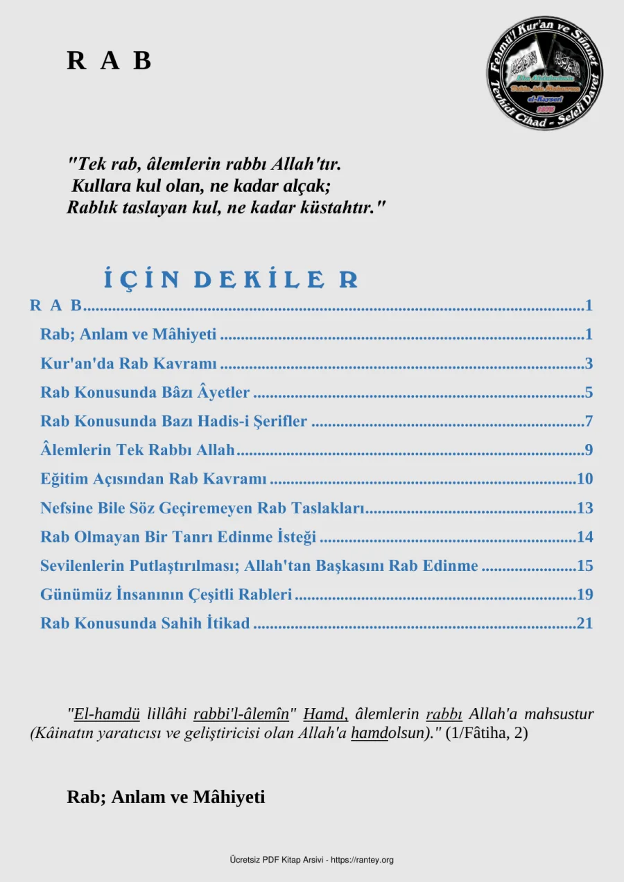 RAB KAVRAMI KAVRAMI Ebu Abdulmumin Tekin Mıhçı kapak görseli