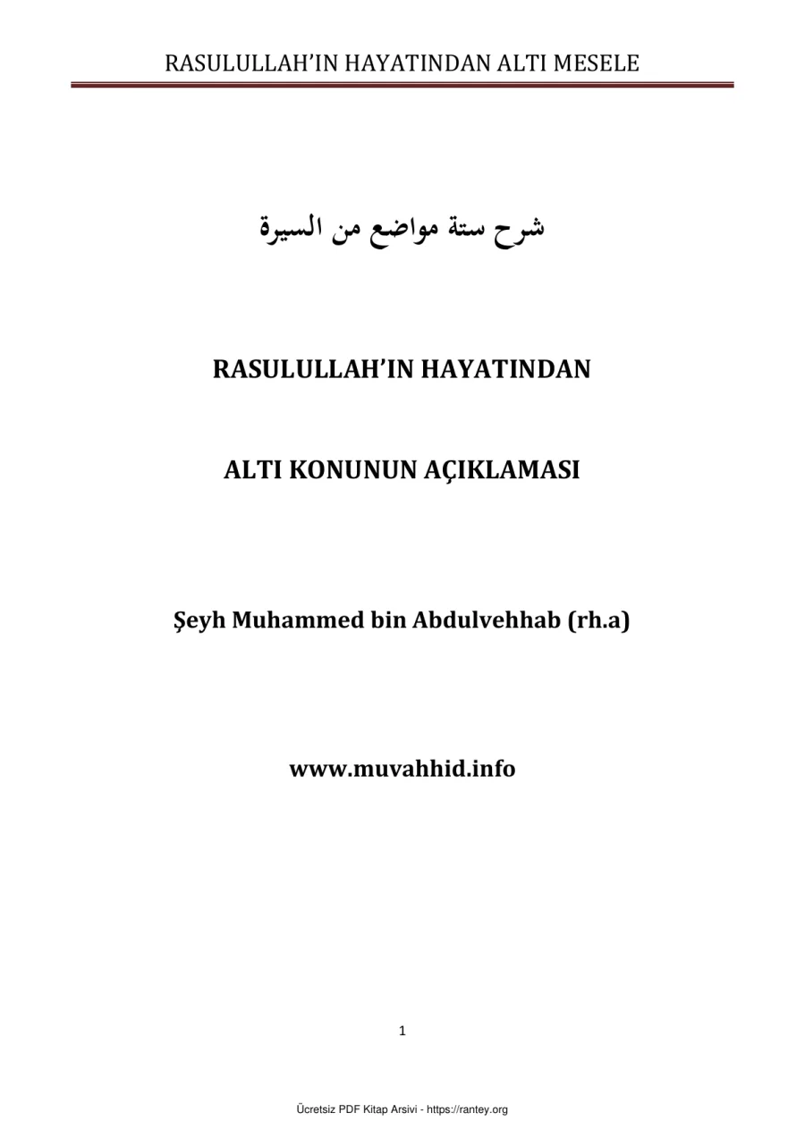 RASULULLAHIN HAYATINDAN ALTI MESELE Ebu Abdulmumin Tekin Mıhçı kapak görseli