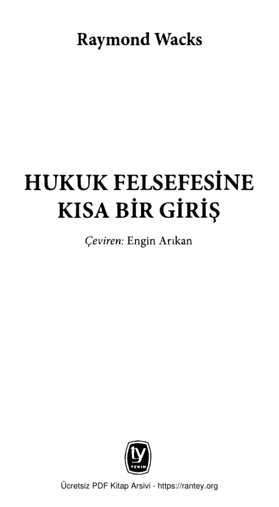 Raymond Wacks Hukuk Felsefesine Kısa Giriş kapak görseli