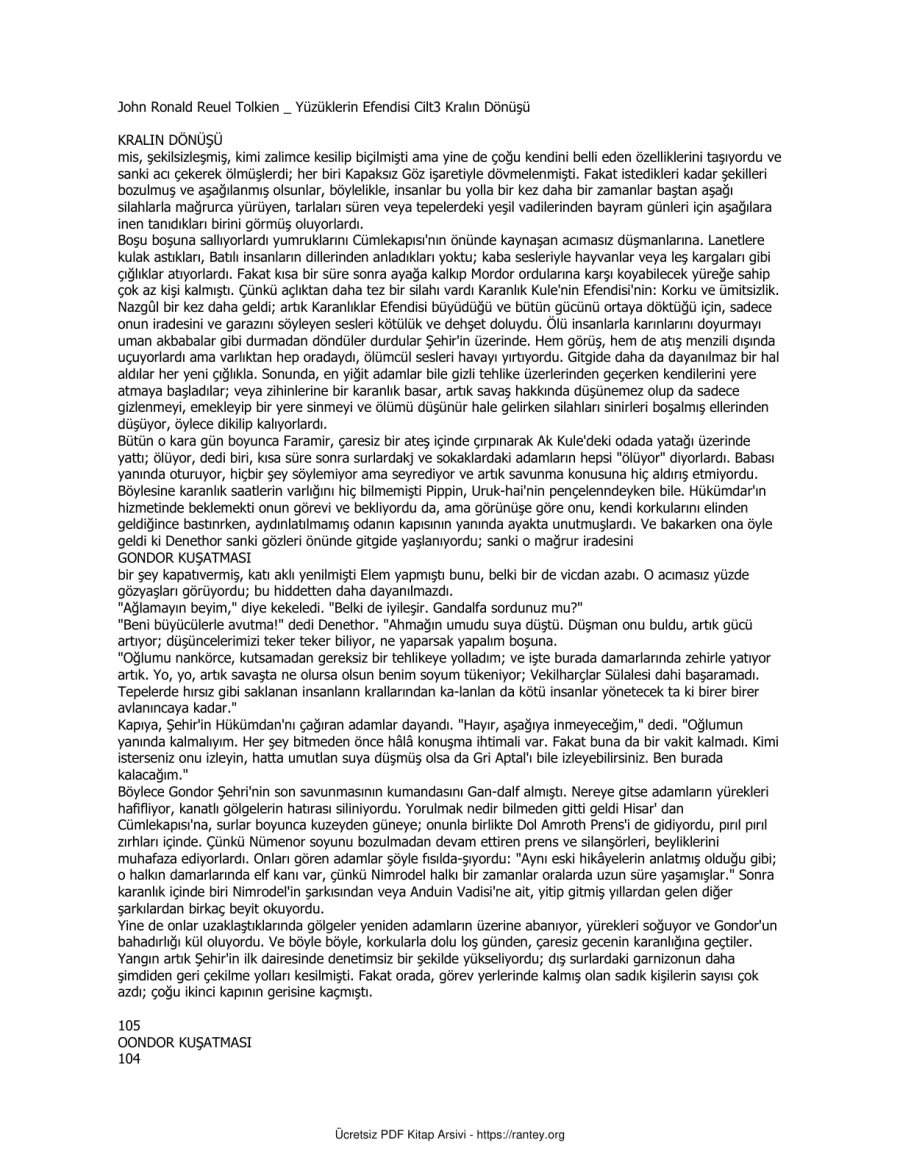 Reuel Tolkien 3 Kralin Donusu kapak görseli