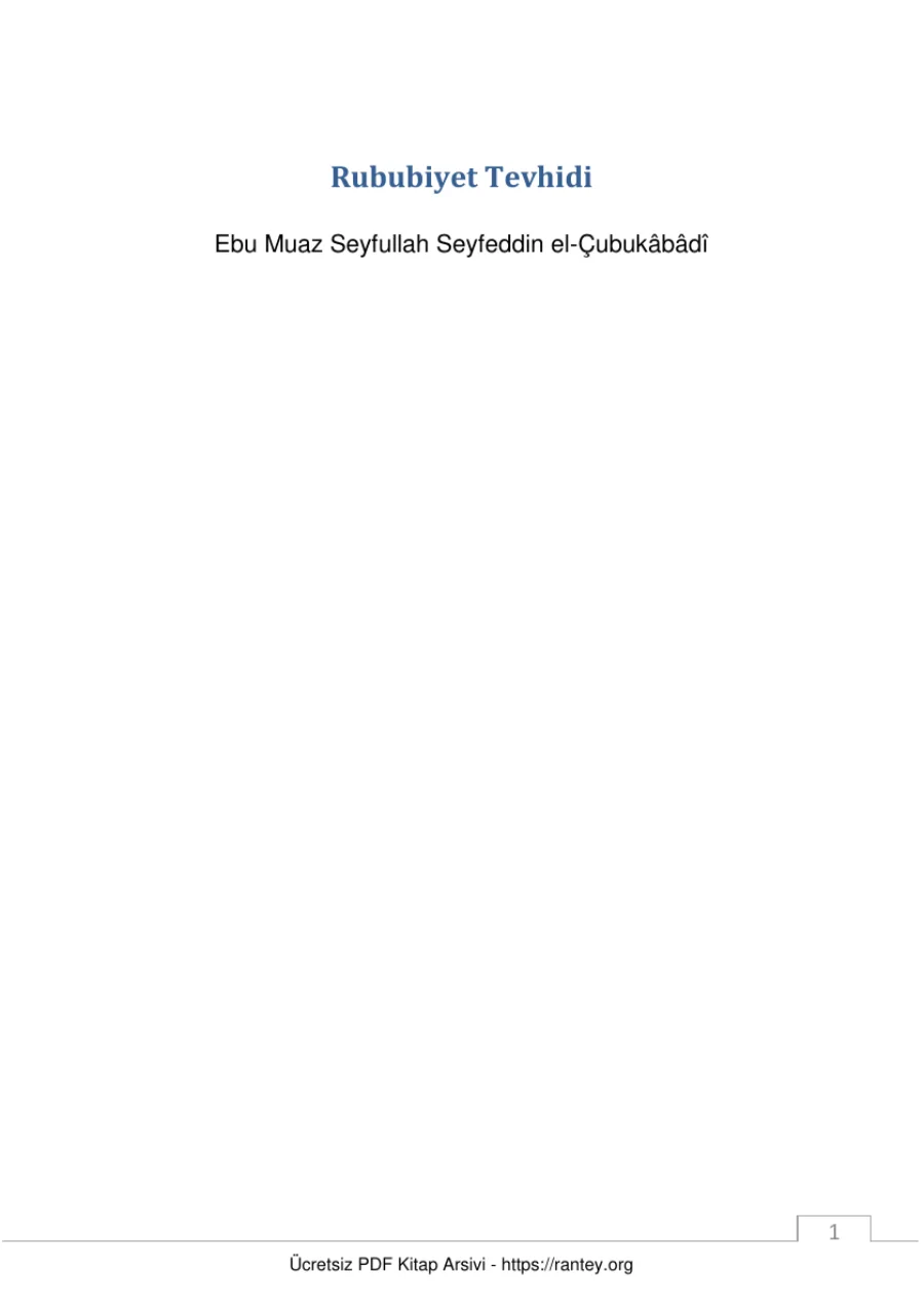 Rububiyet Tevhidi kapak görseli