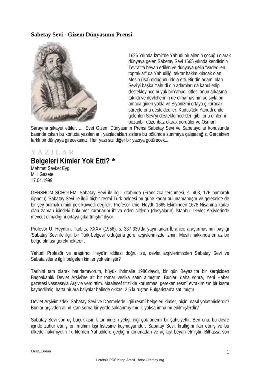 Sabatay Sevi kapak görseli