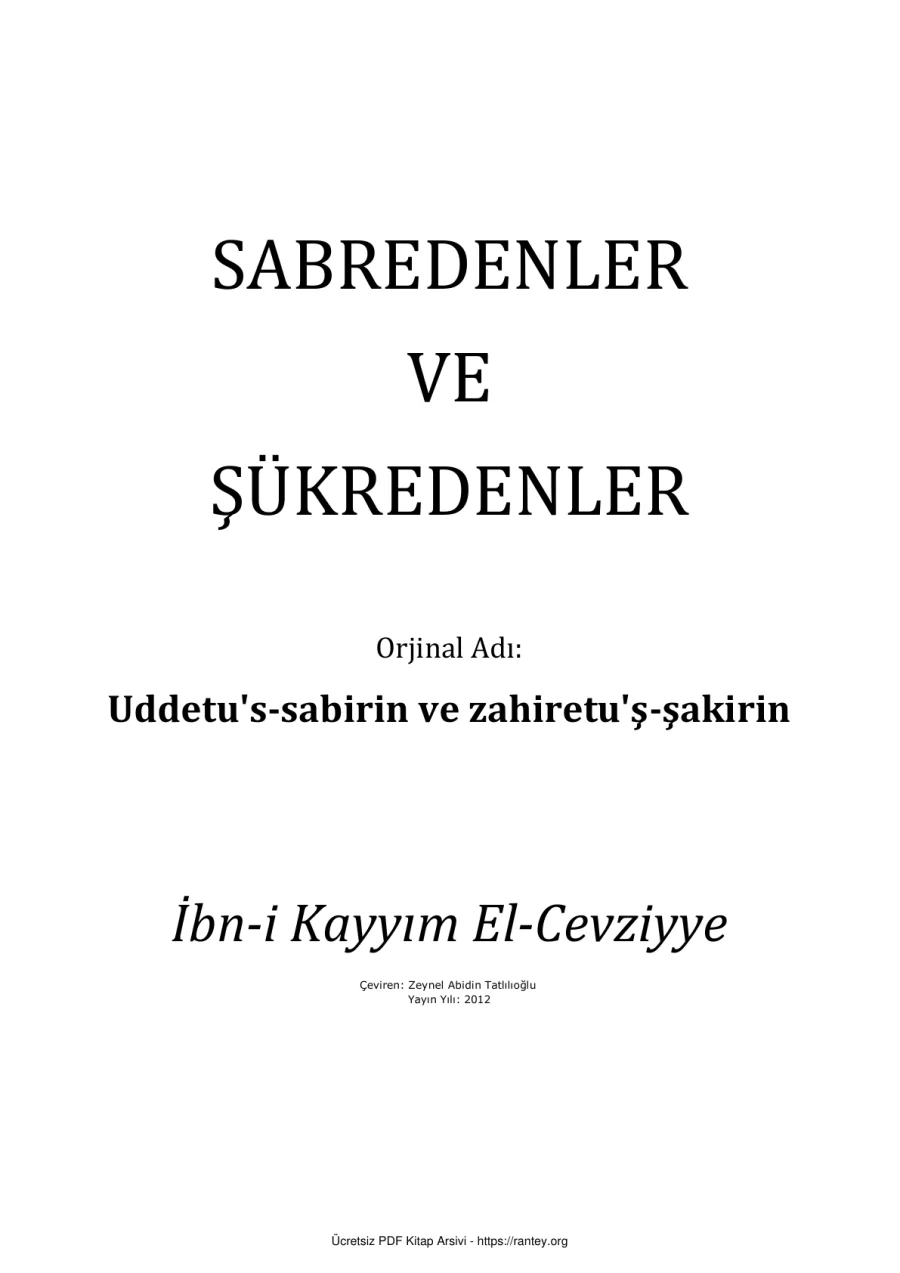 SABREDENLER VE ŞÜKREDENLER İBN İ KAYYİM EL CEVZİYYE = Ebu Abdulmumin Tekin Mıhçı kapak görseli