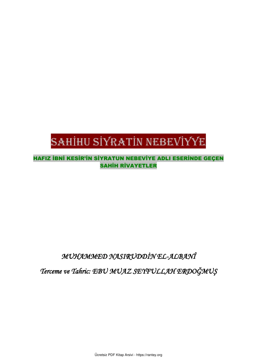 SAHİHU SİYRATİN NEBEVİYYE MUHAMMED NASIRUDDİN EL ALBAN Ebu Abdulmumin Tekin Mıhçı kapak görseli