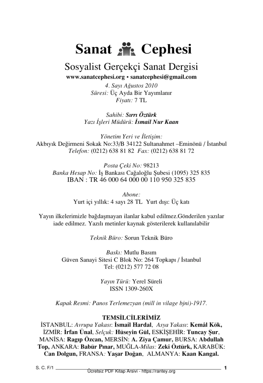 Sanat Cephesi Sayı 04 Ağustos 2010 kapak görseli