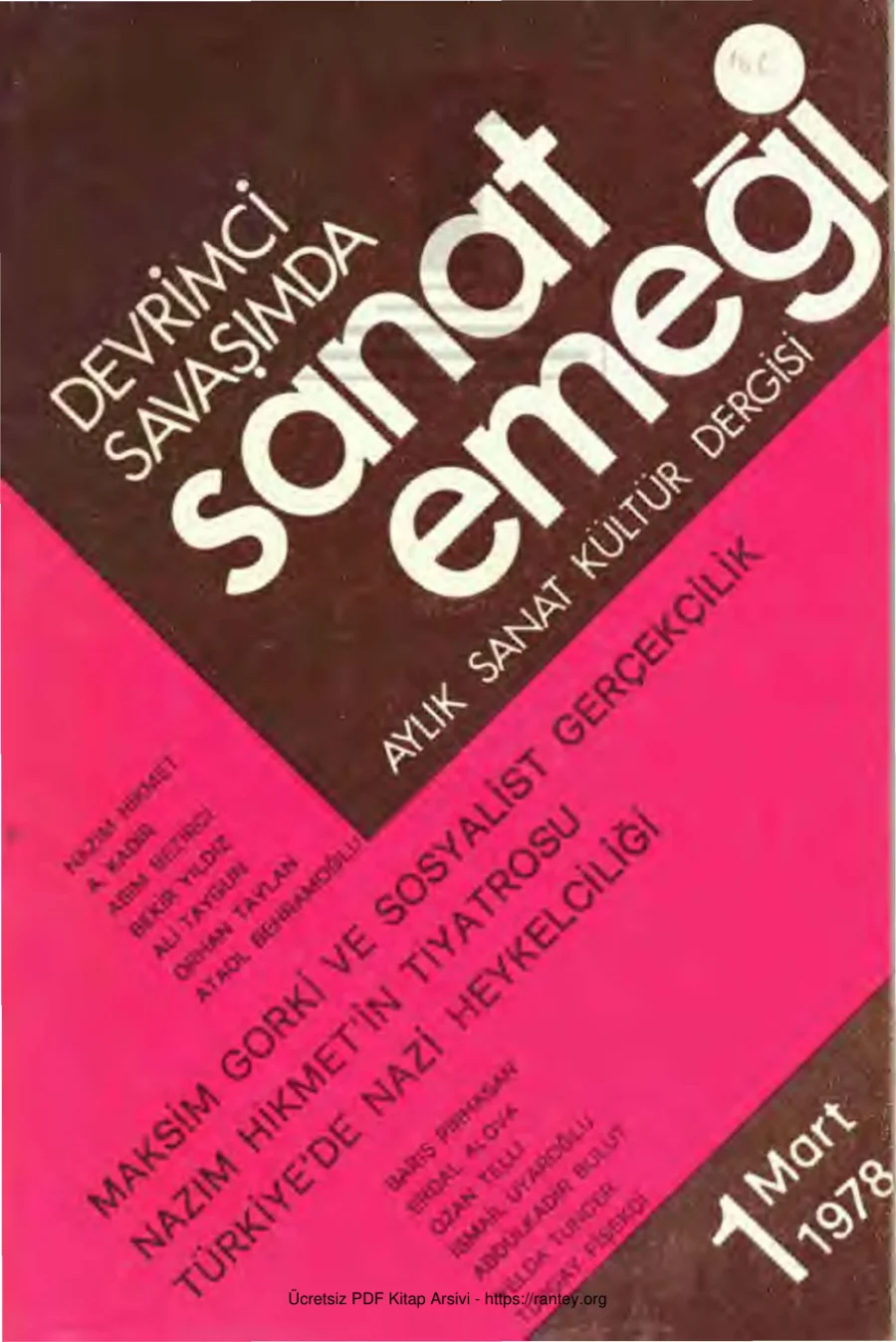 Sanat Emeği Aylık Sanat Kültür Dergisi Sayı 01 Mart 1978 kapak görseli