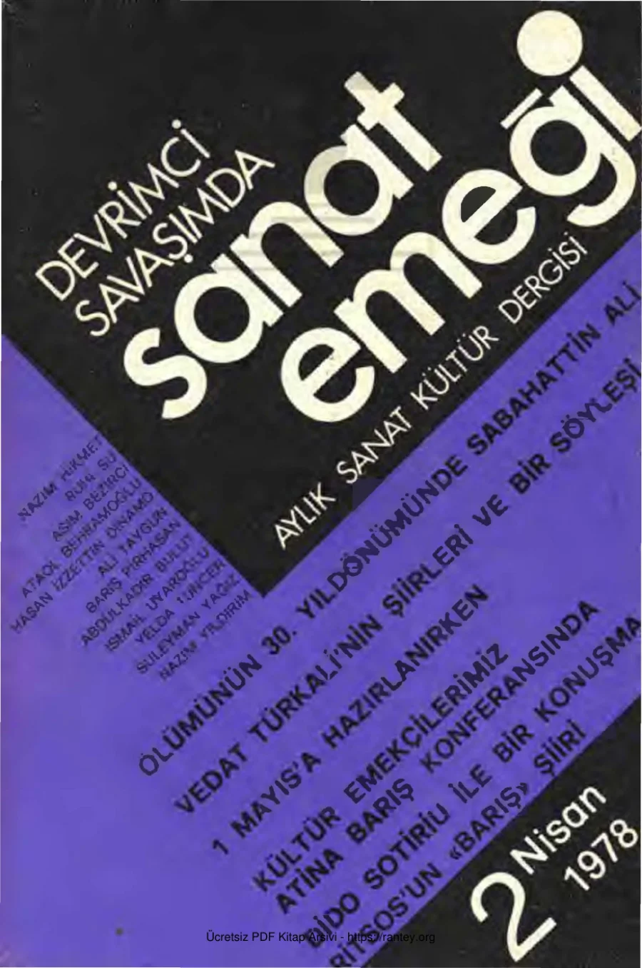 Sanat Emeği Aylık Sanat Kültür Dergisi Sayı 02 Nisan 1978 22 sy eksik kapak görseli