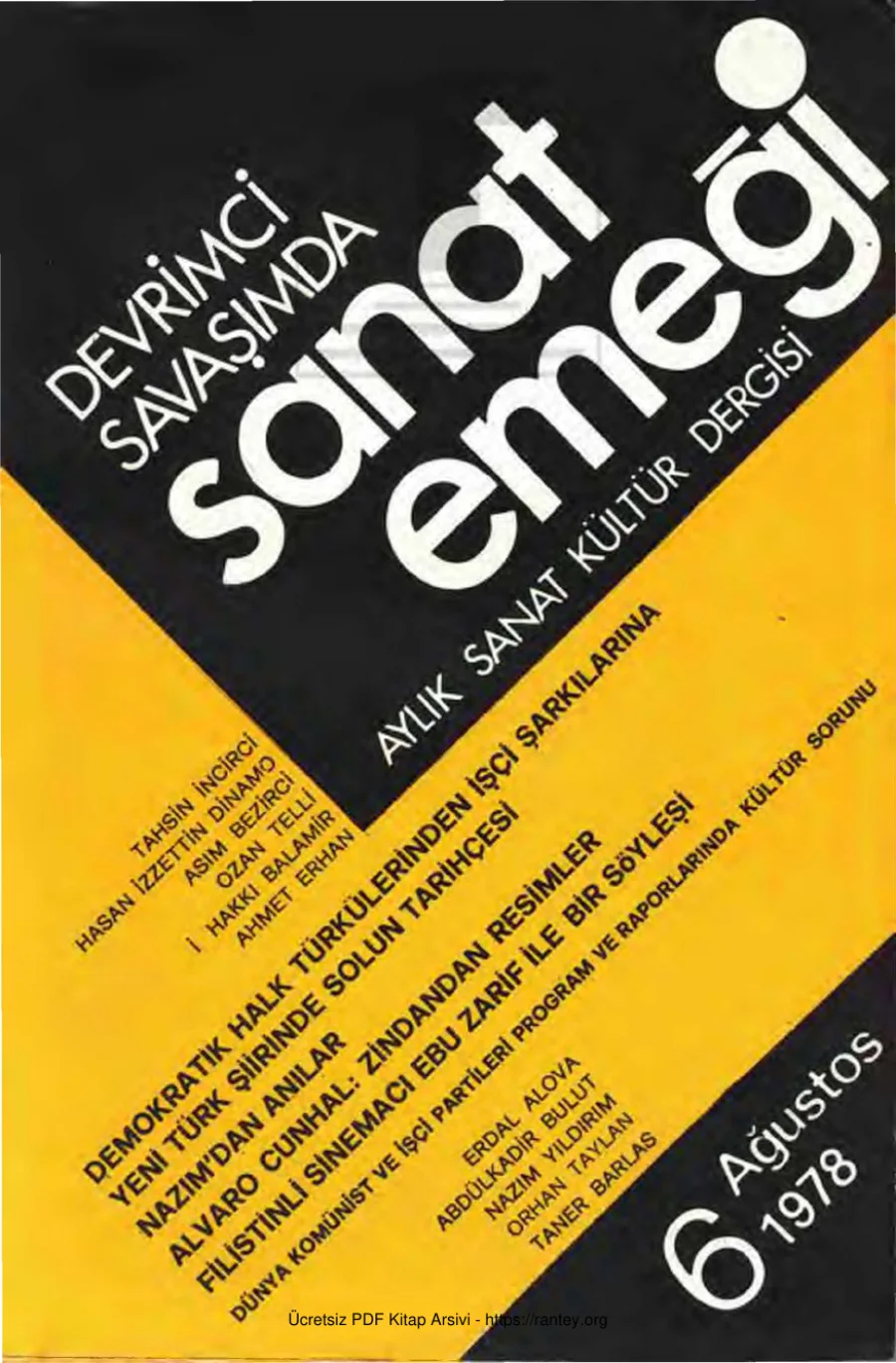 Sanat Emeği Aylık Sanat Kültür Dergisi Sayı 06 Ağustos 1978 kapak görseli