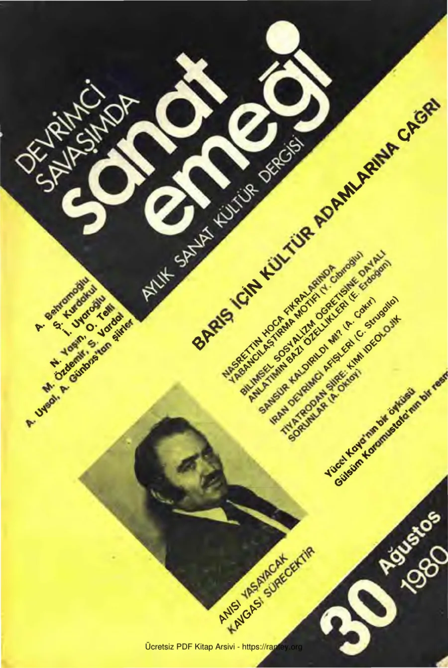 Sanat Emeği Aylık Sanat Kültür Dergisi Sayı 30 Ağustos 1980 kapak görseli