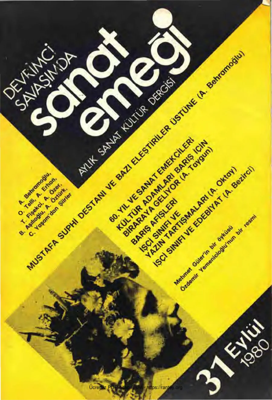 Sanat Emeği Aylık Sanat Kültür Dergisi Sayı 31 Eylül 1980 5 sy eksik kapak görseli