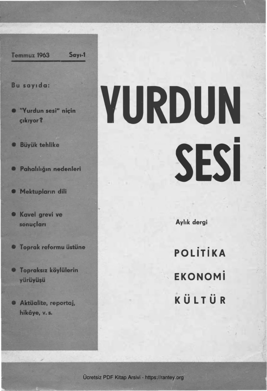 Sayı 001 Temmuz 1963 kapak görseli