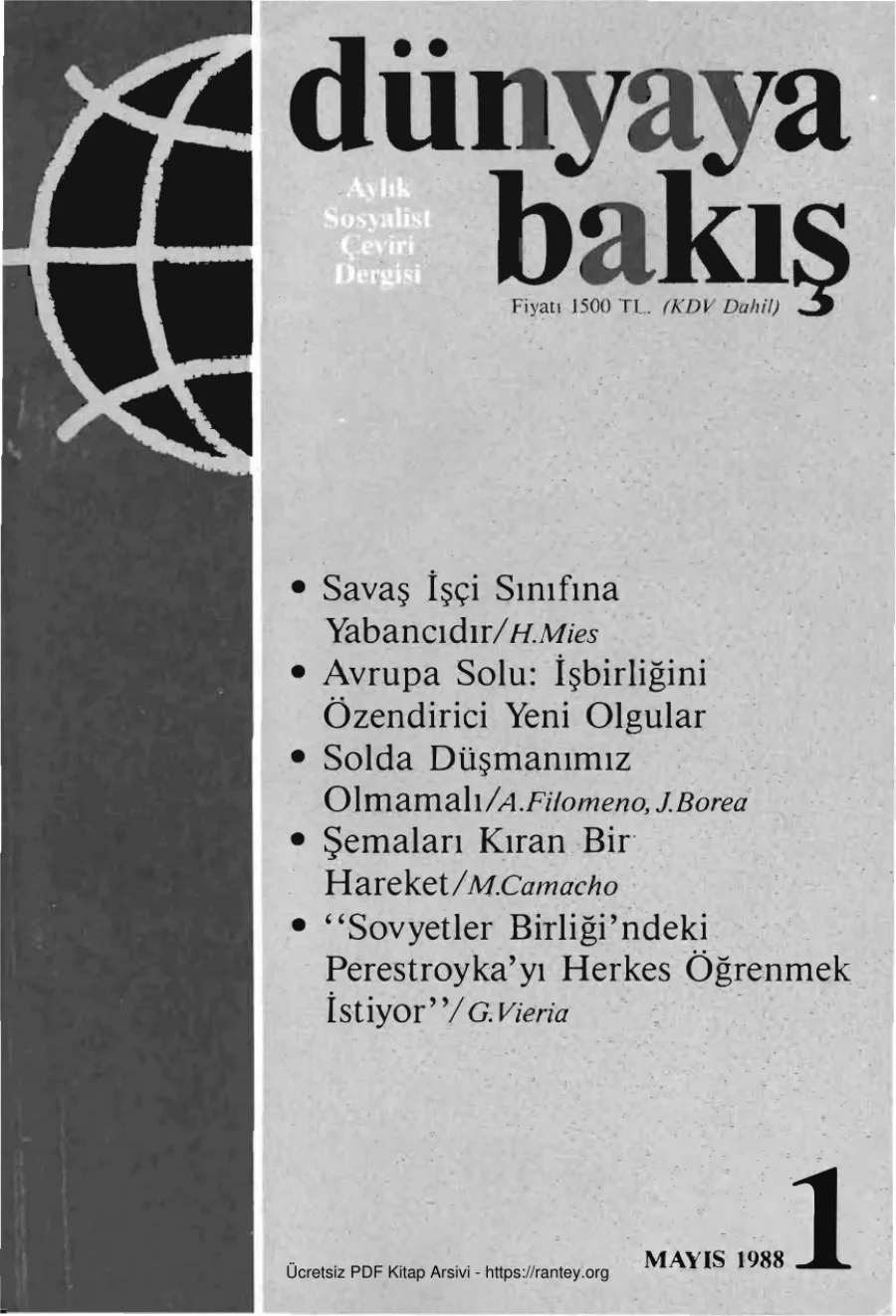 Sayı 01 Mayıs 1988 kapak görseli