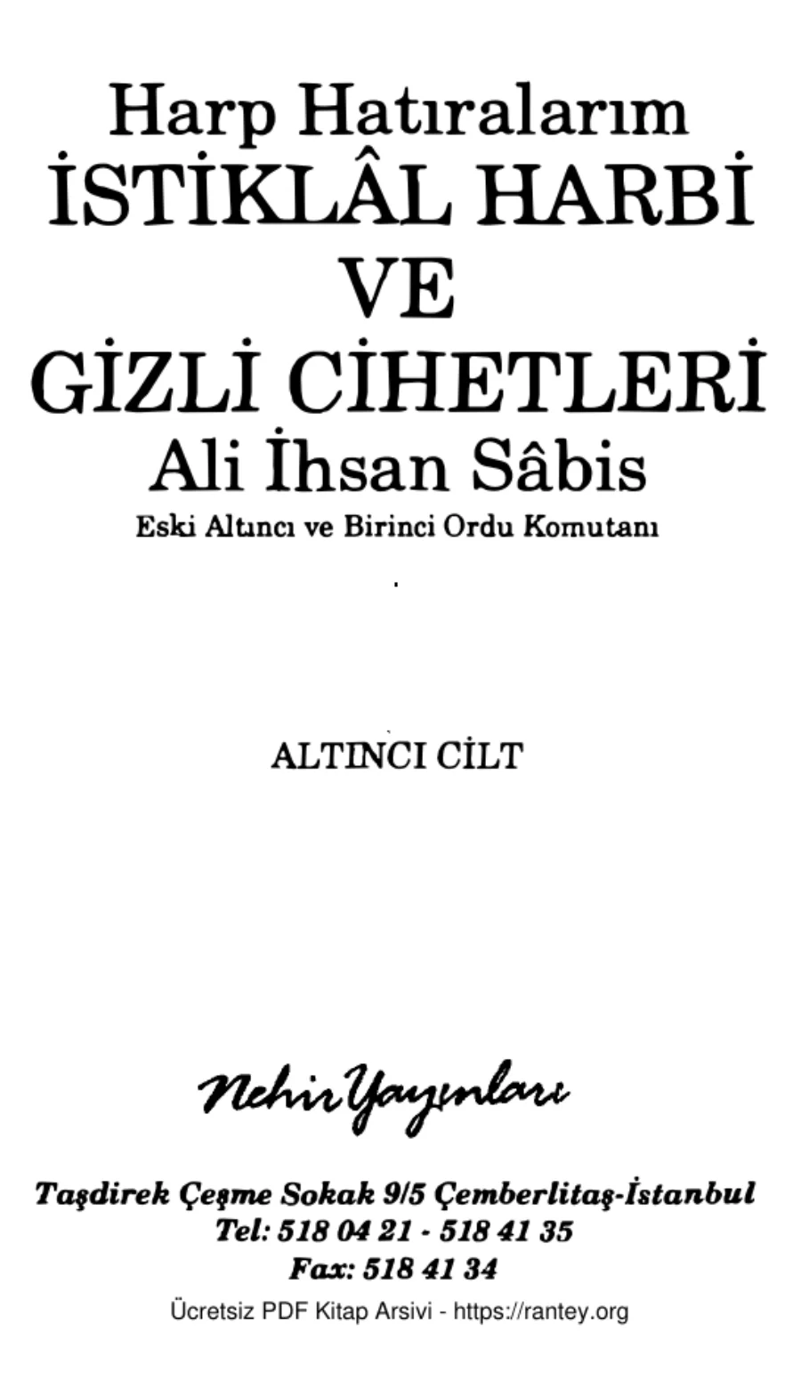 Sbis Harp Hatıralarım Cilt 6 Nehir Yayınları kapak görseli