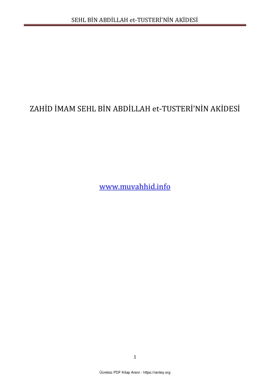 SEHL BİN ABDİLLAH et TUSTERİNİN AKİDESİ Ebu Abdulmumin Tekin Mıhçı kapak görseli