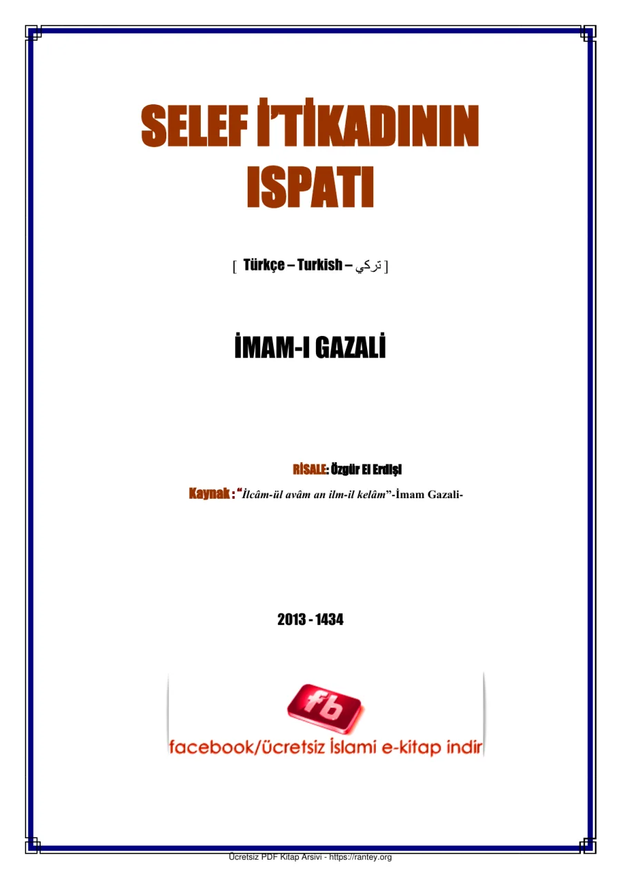 SELEF İTİKADININ ISPATI İMAM GAZALİ Ebu Abdulmumin Tekin Mıhçı kapak görseli