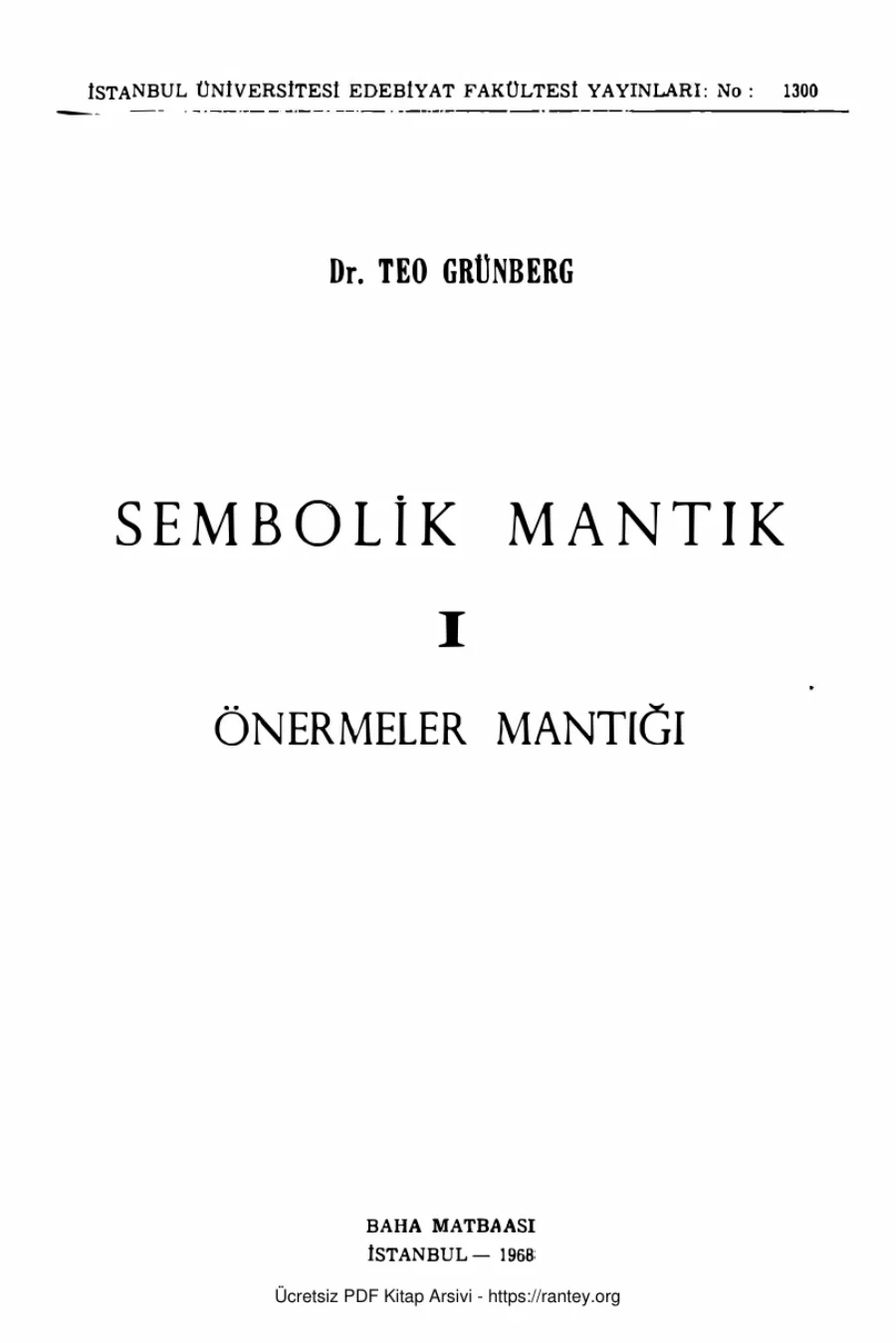 Sembolik Mantık İÜ Edebiyakt Fak 1968 cls kapak görseli