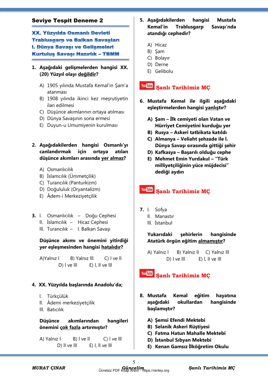 SEVİYE TESPİT 2 Şanlı Tarihimiz MÇ kapak görseli