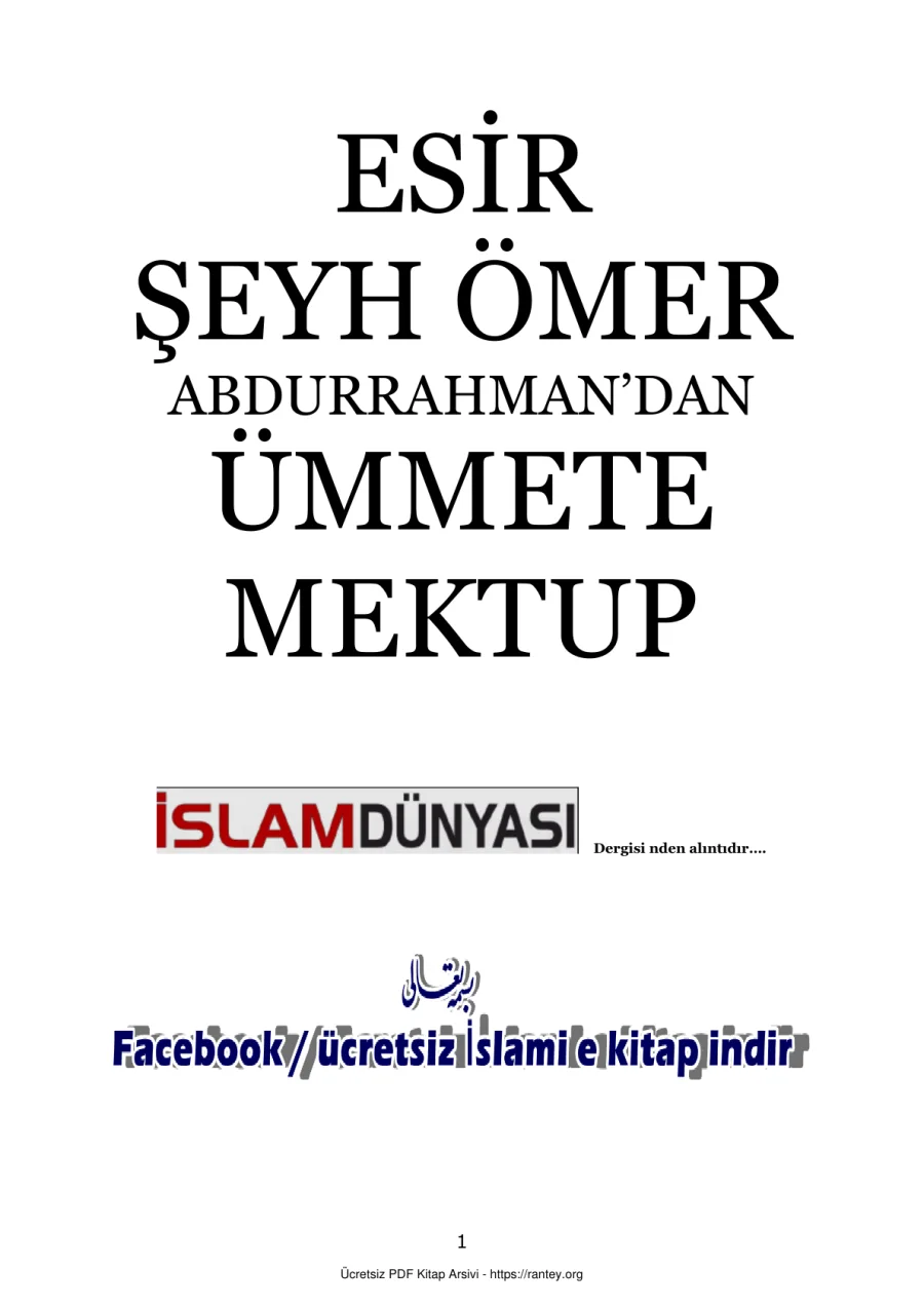 ŞEYH ÖMER ABDURRAHMAN DAN ÜMMET E MEKTUP Ebu Abdulmumin Tekin Mıhçı kapak görseli