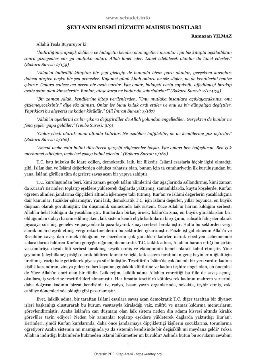 ŞEYTANIN RESMİ HİZMETE MAHSUS DOSTLARI Ebu Abdulmumin Tekin Mıhçı kapak görseli