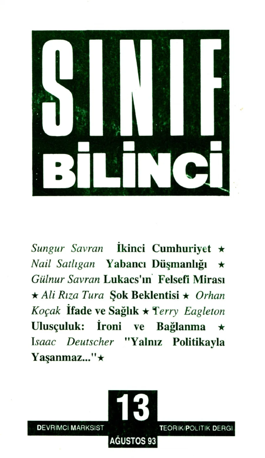 Sınıf Bilinci Dergisi Sayı 13 1993 Ağustos kapak görseli