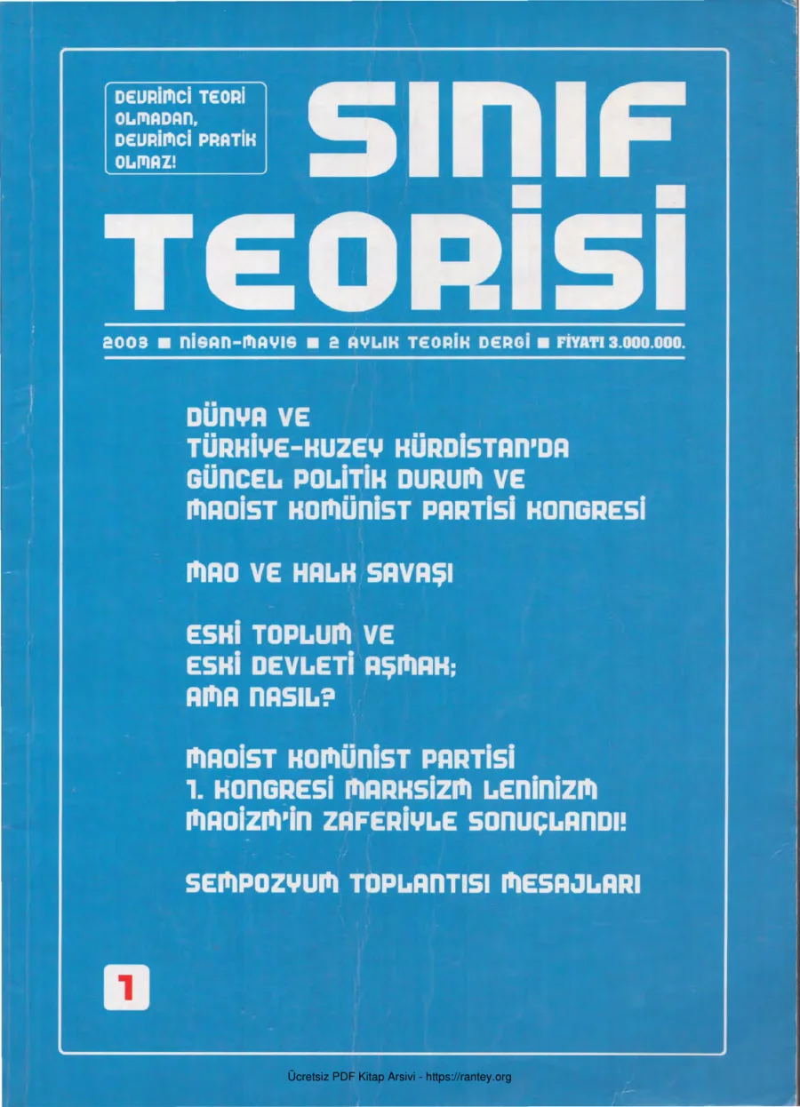 Sınıf Teorisi Sayı 001 - Nisan Mayıs 2003 kapak görseli