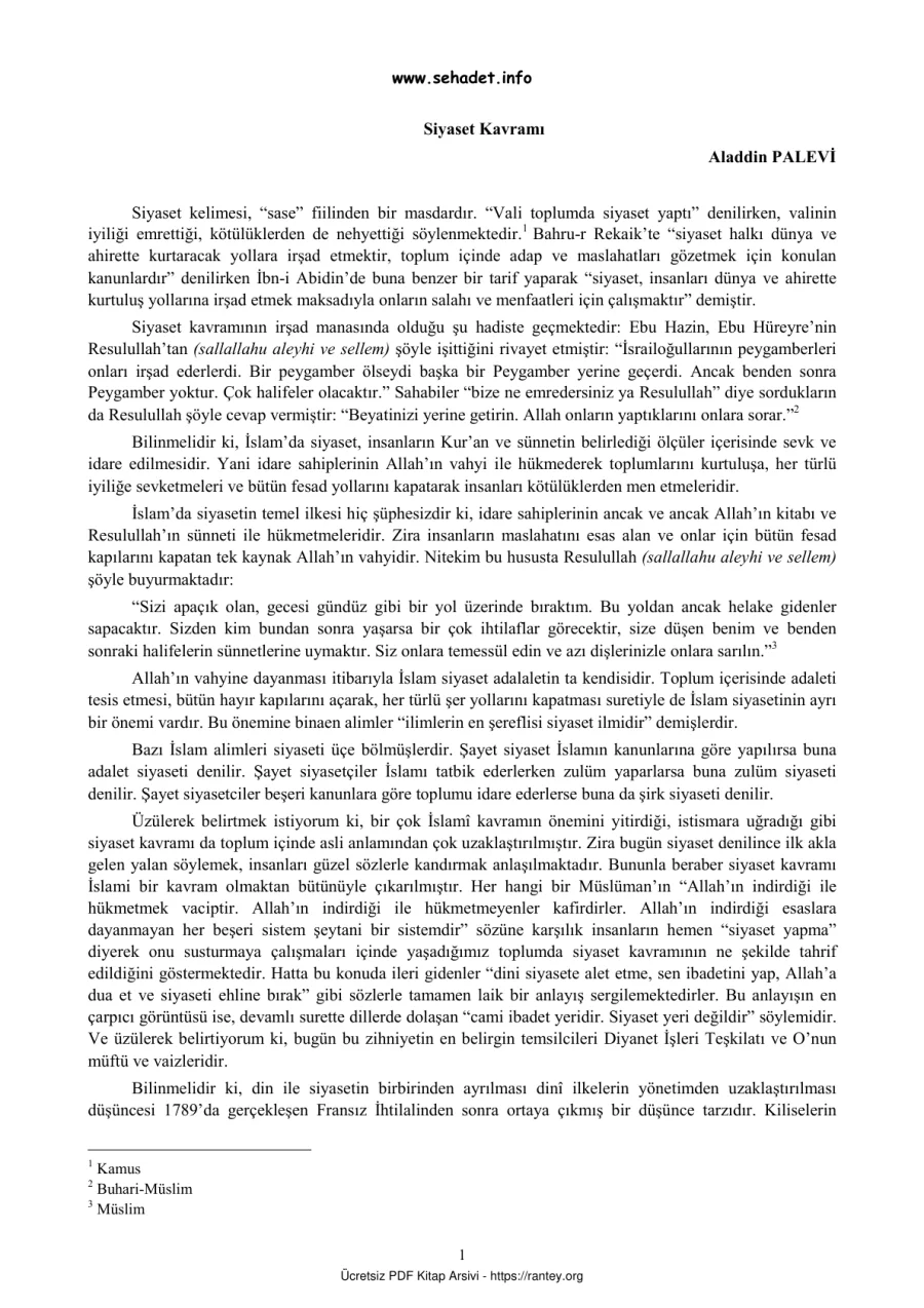 SİYASET KAVRAMI ALADDİN PALEVİ KAVRAMI Ebu Abdulmumin Tekin Mıhçı kapak görseli