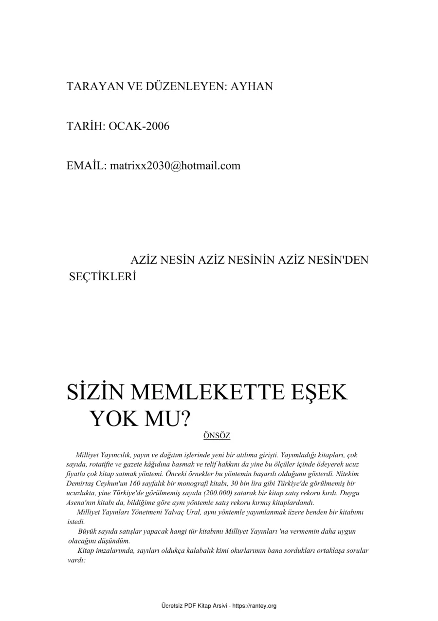 Sizin Memlekette Eşek Yok Mu kapak görseli