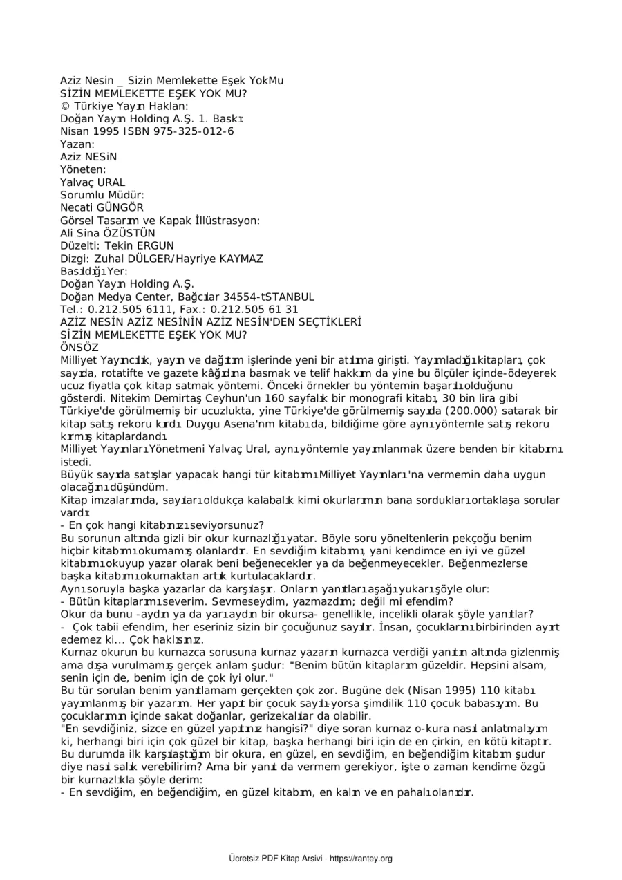 Sizin Memlekette Esek Yokmu kapak görseli