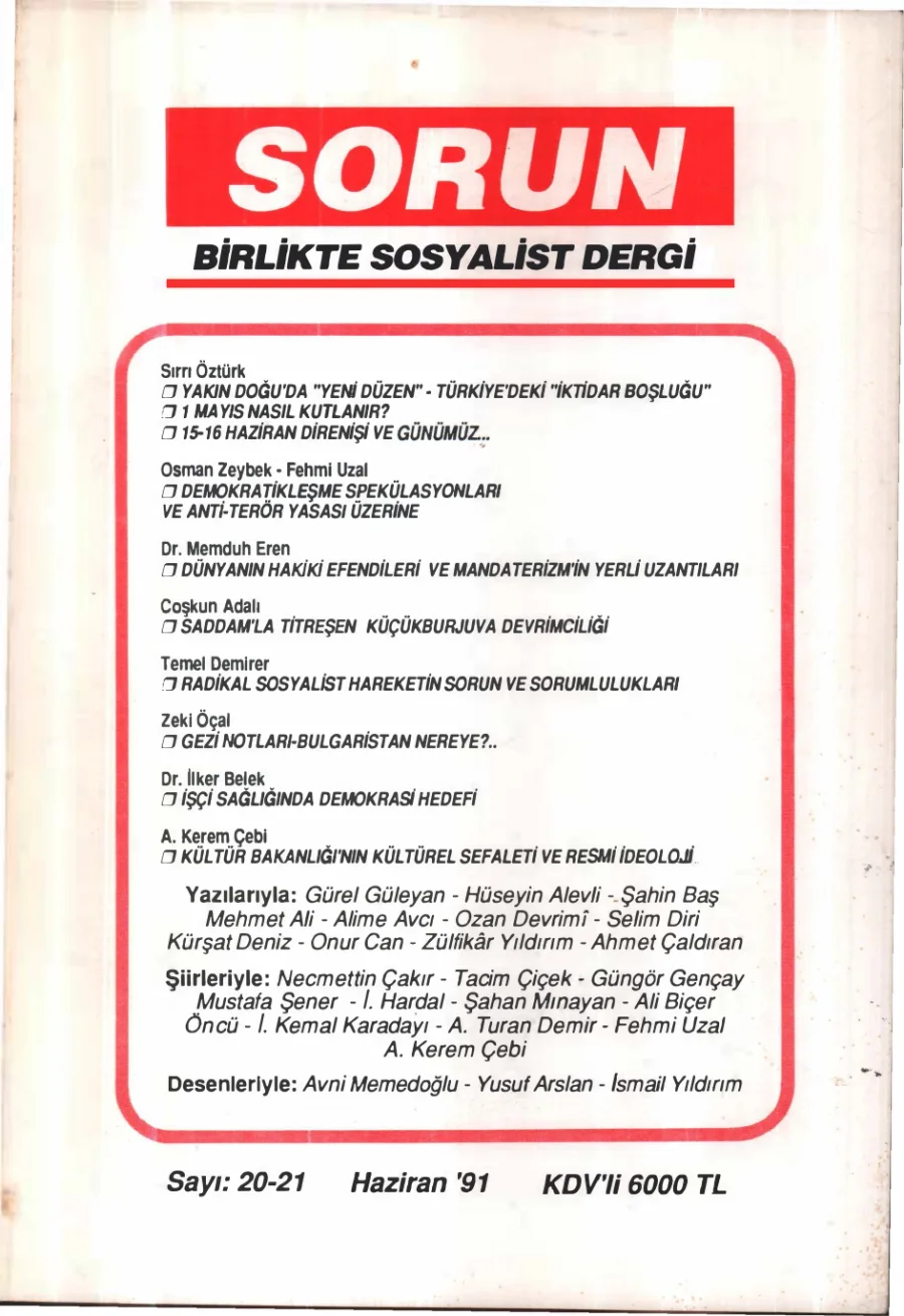 Sorun Birlikte Sosyalist Dergi Sayı 20 21 Haziran kapak görseli