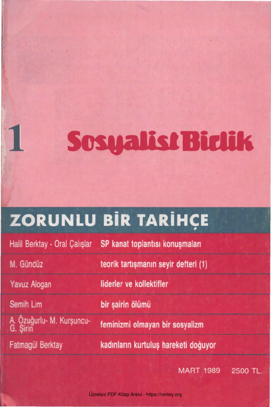 Sosyalist Birlik Sayı 001 - Mart 1989 kapak görseli