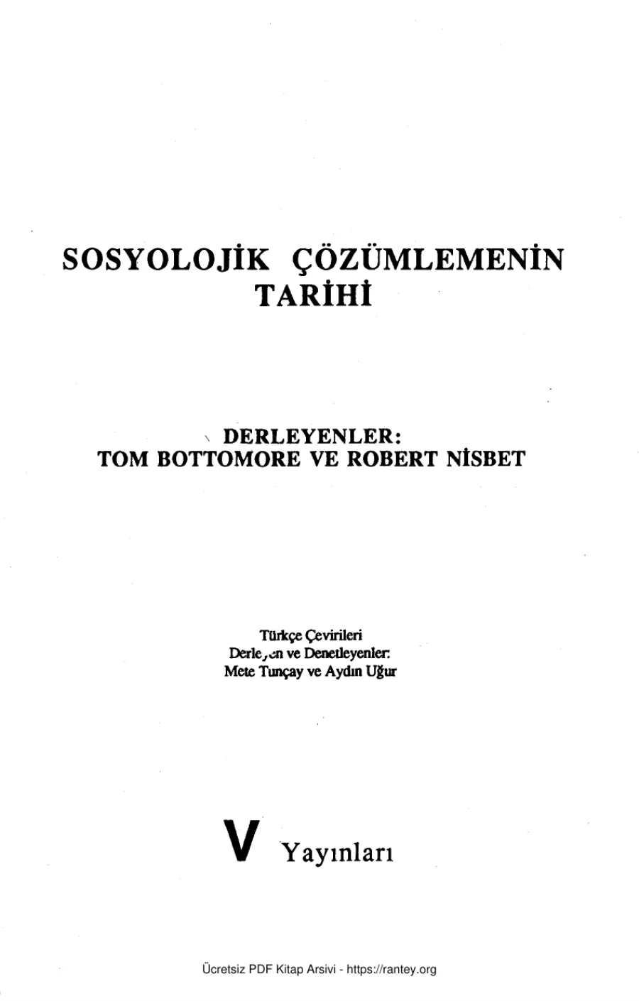 Sosyolojik Çözümlemenin Tarihi Verso Yayınları kapak görseli